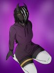  2020 alien bell bell_collar black_hair clothed clothing collar dentji edgeartstation girly grey_body grey_skin hair hair_over_eye hi_res highlights_(coloring) hoodie horn humanoid humanoid_pointy_ears legband legwear long_hair looking_at_viewer male not_furry one_eye_obstructed simple_background slim socks solo thick_thighs thigh_highs thighband tongue tongue_out topwear wide_hips yellow_eyes 