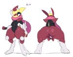  2020 absurd_res ambiguous_gender anthro bisharp butt clothed clothing fan_character front_view greninja hi_res hybrid long_tongue nintendo pok&eacute;mon pok&eacute;mon_(species) rear_view red_body red_eyes simple_background solo standing tongue tongue_scarf uromatsu video_games white_background 