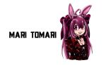  1girl :d ahoge animal_ear_fluff animal_ears bangs black_bow bow breasts bunny_ears character_name cleavage collarbone collared_shirt cropped_torso eyebrows_behind_hair hair_between_eyes hair_bow long_hair looking_at_viewer open_mouth purple_eyes purple_hair red_shirt remya shirt simple_background small_breasts smile solo striped striped_bow striped_shirt thick_eyebrows tomari_mari tomari_mari_channel two_side_up upper_body vertical-striped_shirt vertical_stripes very_long_hair virtual_youtuber white_background 