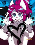  &lt;3 2020 albino anthro blue_eyes breasts canvas_(mewgle) convenient_censorship domestic_cat fangs felid feline felis female fur hair ink looking_at_viewer mammal messy mewgle nude open_mouth open_smile pink_hair pink_nose pupils red_pupils smile solo standing white_body white_fur 
