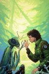  1981 ambiguous_gender antennae_(anatomy) arthropod clothed clothing duo female feral forest green_theme human humanx_commonwealth insect jacket mammal mantis michael_whelan outside semi-anthro thranx topwear tree 