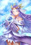  absurdres bare_shoulders blue_eyes capelet cloud cloudy_sky commentary_request cure_earth curecycad08 earrings earth fuurin_asumi gloves healin&#039;_good_precure highres jewelry magical_girl planet precure skirt sky tiara 