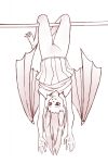  2020 anthro bat_wings blush chiropteran clothed clothing demonstration digital_media_(artwork) ears_up fangs female fur genitals hair hi_res humanoid kykyro mammal membrane_(anatomy) membranous_wings monochrome nude pink_nose pussy red_eyes simple_background sketch smile solo upside_down wings 