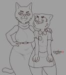  anthro big_breasts breasts cartoon_network cerebropodrido clothed clothing daughter domestic_cat duo felid feline felis female fully_clothed greyscale hi_res mammal mary_senicourt mature_female monochrome mother mother_and_child mother_and_daughter nicole_watterson parent parent_and_child the_amazing_world_of_gumball 