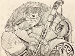  2020 anthro hi_res kemono kimun_kamui_(tas) kogiinu male mammal overweight overweight_male simple_background sitting solo tokyo_afterschool_summoners ursid video_games weapon 