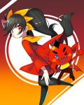  1girl absurdres ashley_(warioware) black_hair black_legwear demon dress hairband highres long_hair looking_at_viewer looking_back neckerchief red_(warioware) red_dress red_eyes s2offbeat twintails warioware yellow_hairband yellow_neckwear 