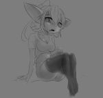  &lt;3 &lt;3_eyes 2018 blush breasts clothing female grey_background grimmy hair hi_res humanoid league_of_legends legwear monochrome navel riot_games short_stack simple_background sitting solo stockings tristana_(lol) video_games yordle 