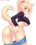  animal_ears ass ass_grab cameltoe erect_nipples fast-runner-2024 no_bra pantsu shirt_lift tail thong tiffy underboob 