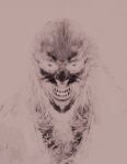  absurd_res baring_teeth black_background body_hair canid canine chest_hair concept_art creepy dark fenrir_greyback hairy harry_potter hi_res humanoid looking_at_viewer male mammal monochrome official_art sharp_teeth simple_background solo teeth unknown_artist were werecanid werecanine werewolf 