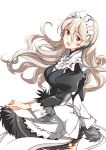  1girl absurdres commentary corrin_(fire_emblem) corrin_(fire_emblem)_(female) fire_emblem fire_emblem_fates from_side highres juliet_sleeves long_hair long_sleeves looking_to_the_side maid maid_day maid_headdress misu_kasumi open_mouth pointy_ears puffy_sleeves red_eyes simple_background solo white_background white_hair 