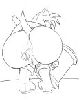  amy_rose anal_beads anthro anus arkanman bottomless butt clothed clothing crouching female genitals looking_at_viewer looking_back monochrome pussy sex_toy solo sonic_the_hedgehog_(series) upskirt 