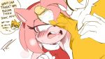  16:9 amy_rose anthro balls blush duo english_text female genitals hand_on_hip hi_res infidelity male male/female miles_prower penis penis_on_face pleasure_castle sonic_the_hedgehog_(series) speech_bubble text widescreen 