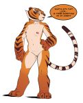  2020 absurd_res anthro barefoot breasts brown_body brown_fur claws color_edit colored dialogue dreamworks edit english_text felicity_longis felid feline female fur genitals hi_res kung_fu_panda looking_at_viewer mammal master_tigress navel nipples nude oblivious orange_body orange_fur pantherine pose pussy red_eyes sabrotiger simple_background solo standing stripes text tiger toe_claws white_body white_fur yellow_sclera 