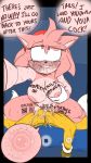  9:16 amy_rose anthro bed blush bodily_fluids body_writing breasts cuckold cum cum_in_pussy cum_inside cum_overflow duo english_text female furniture genital_fluids hi_res impregnation male male/female miles_prower nipples nude ovum pleasure_castle selfie sonic_the_hedgehog_(series) speech_bubble sperm_cell text vaginal 