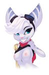  2020 absurd_res anthro areola breasts eyewear female fur goggles hi_res lombax mammal nipples presenting ratchet_and_clank rift_apart_lombax scarf smile solo teeth up1ter video_games white_body white_fur 
