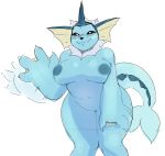  anthro areola barely_visible_genitalia barely_visible_pussy blush breasts eeveelution female genitals gesture goonie-san hi_res nintendo nipples pok&eacute;mon pok&eacute;mon_(species) pussy smile solo vaporeon video_games watermark waving 