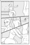  2:3 absurd_res anthro black_and_white clothed clothing dododragon56 dotted_background duo female hi_res humanoid kobold looking_at_another looking_back male male/female money monochrome pants_down partially_clothed pattern_background prostitution reptile scalie simple_background skimpy smile suggestive 
