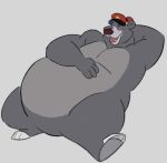  anthro baloo belly clothing disney grey_body hat headgear headwear lying male mammal musclegut obese overweight overweight_male smile talespin unknown_artist ursid 