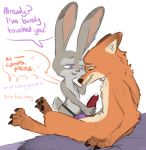  &lt;3 2016 3_toes anal anal_penetration anthro blush bodily_fluids canid canine claws color_edit colored dialogue dildo dipstick_ears disney duo edit feet female female_penetrating female_penetrating_male fox genital_fluids genitals gentle_femdom handjob judy_hopps lagomorph leporid male male/female male_penetrated mammal multicolored_ears nick_wilde nobby_(artist) pawpads paws pegging penetration penile penis precum rabbit sex sex_toy soles speech_bubble strapon toe_claws toes toying_partner zootopia 