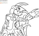  anthro armor breasts claws digimon digimon_(species) female flamedramon genitals horn jen_foxworth markings monochrome patreon pussy reptile scalie tentacle_sex tentacles 