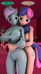  3d_(artwork) absurd_res anthro barely_visible_genitalia barely_visible_pussy big_breasts bonbon_(mlp) breasts candle dialogue digital_media_(artwork) duo equid female female/female friendship_is_magic genitals hi_res hunterz263 lyra_heartstrings_(mlp) mammal my_little_pony nude pussy 