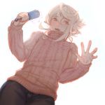  blonde_hair corrin_(fire_emblem) corrin_(fire_emblem)_(male) crossdressing fangs fire_emblem fire_emblem_fates fire_emblem_heroes from_below looking_down pointy_ears red_eyes ribbed_sweater samsara_(shuukeura) smile sweater 