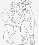  anthro arthropod baggy_pants bandanna barefoot bee blush bottomwear breasts canid canine canis claws clothing dreadlocks duo eye_contact fan_character felid female footwear goon_(goonie_san) goonie-san hand_behind_head hi_res holding_arm hybrid hymenopteran insect looking_at_another male mammal mercy_(goonie-san) midriff romantic_ambiance romantic_couple shirt shoes shorts smile sonic_the_hedgehog_(series) style_parody tank_top thick_thighs topwear wide_hips wolf 