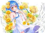  blue_hair blush dress flowers original yellow_eyes yuniiho 