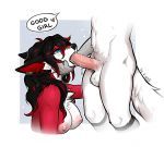  &lt;3 anthro balls bodily_fluids canid canine duo f-r95 fellatio female genitals licking male male/female mammal nipples oral penile penis red_body red_skin saliva sex text tongue tongue_out 
