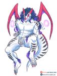  anthro anthrofied blue_body blue_hair claws dragon fan_character fangs hair hi_res horn male multicolored_body muscular muscular_anthro muscular_male open_mouth open_smile purple_body purple_eyes simple_background smile solo text url vipery-07 white_background white_body wings 