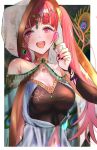  1girl alternate_costume breasts cleavage earrings fire_emblem fire_emblem:_three_houses hair_ornament highres hilda_valentine_goneril jewelry long_hair nail_polish open_mouth pink_eyes pink_hair solo tokuhoncil twintails upper_body 