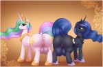  2020 anus augustbebel big_butt big_teats border butt cutie_mark digital_media_(artwork) dock duo equid eyebrows eyelashes female feral friendship_is_magic genitals hasbro hi_res horn looking_at_viewer mammal my_little_pony princess_celestia_(mlp) princess_luna_(mlp) puffy_anus pussy sibling sister sisters smile teats thick_thighs white_border winged_unicorn wings 