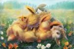  2020 3:2 ambiguous_gender black_inner_ear blonde_hair blue_body brown_body brown_fur eevee eeveelution evolutionary_family eyes_closed fin flareon flower fur grass hair inner_ear_fluff jolteon lying mammal nilomne nintendo one_eye_closed open_mouth orange_body orange_fur pawpads pink_pawpads plant pok&eacute;mon pok&eacute;mon_(species) smile tuft vaporeon video_games white_body yellow_body yellow_fur 