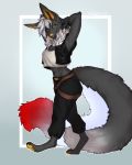  2_tails 4:5 anthro arctikah_(artist) black_body black_fur canid canine clothing female fox fur glowing glowing_eyes glowing_pawpads hair hi_res mammal multi_tail neck_tuft pawpads shirt solo topwear tuft two_tone_tail vest white_clothing white_hair white_shirt white_topwear yellow_body yellow_eyes yellow_nose yellow_skin zerika 