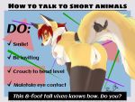  4:3 absurd_res anthro canid canine english_text female fox genitals hi_res how_to_talk_to_short_people hug mammal meme multi_tail presenting presenting_pussy pussy smile solo text zerika_(artist) 