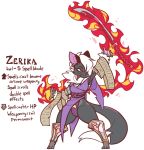  anthro black_body black_fur canid canine elemental_manipulation english_text fantasy female fire fire_manipulation fox fur hair jinti_(artist) magic mammal melee_weapon solo sword text thick_thighs weapon white_hair zerika 