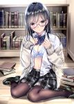  bra kobayashi_chisato megane open_shirt pantyhose seifuku 