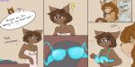  ... 2:1 5_fingers :3 ? anthro blue_bra blue_clothing blue_eyes bra breast_envy brown_body brown_fur brown_hair brown_nose canid canine canis chest_tuft clothing comic comic_panel countershade_face countershade_torso countershading duo eyes_closed female female/female fingers flat_chested fluffy fur furniture gloves_(marking) hair half-closed_eyes hi_res humanoid_hands jen_ambler long_hair mammal markings multicolored_body multicolored_fur narrowed_eyes nude pink_towel red_wolf rita_ambler showering sibling signature simple_background speech_bubble steam text tuft underwear what_the_hart_wants wolf wolfie-pawz 