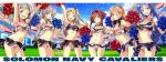  6+girls ahoge alternate_costume arm_up armpits arms_up azur_lane bangs bare_shoulders biloxi_(azur_lane) birmingham_(azur_lane) black_skirt blonde_hair blue_eyes blue_hair blue_hairband blue_shirt blush braid breasts bubble_blowing character_name cheering cheerleader chewing_gum cleavage cleveland_(azur_lane) closed_eyes clothes_writing cloud collarbone columbia_(azur_lane) cowboy_shot crop_top crop_top_overhang day denver_(azur_lane) english_text eyebrows_visible_through_hair eyes_visible_through_hair hair_between_eyes hair_ears hairband headphones headphones_around_neck holding holding_pom_poms long_braid long_hair looking_at_viewer macaroni_hourensou medium_breasts midriff miniskirt montpelier_(azur_lane) multiple_girls navel no_bra one_eye_closed one_side_up open_mouth outdoors panties pantyshot pleated_skirt pom_poms purple_shirt purple_skirt red_eyes red_hair shirt short_hair short_hair_with_long_locks short_twintails side-tie_panties sidelocks silver_hair single_braid skirt sky sleeveless sleeveless_shirt small_breasts smile stadium standing sweat teeth tongue twintails underboob underwear very_long_hair white_panties white_shirt white_skirt 