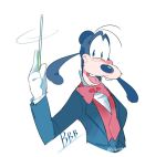  2019 anthro baton black_nose bow_tie buckteeth canid canine canis cello2424 clothed clothing colored_sketch conductor disney domestic_dog gloves goofy_(disney) hand_behind_back handwear holding_object male mammal open_mouth open_smile simple_background smile solo teeth white_background white_clothing white_gloves 