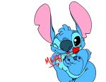  &lt;3 2020 4_fingers absurd_res alien ambiguous_gender black_eyes blowing_kiss blue_body blue_claws blue_fur blue_nose claws disney dylbun experiment_(lilo_and_stitch) fingers flat_colors fur head_tuft hi_res leaning leaning_forward lilo_and_stitch male_(lore) notched_ear one_eye_closed simple_background smile solo sound_effects standing stitch_(lilo_and_stitch) text tuft white_background wink 