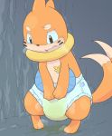  blush bodily_fluids brown_eyes buizel diaper fur genital_fluids hi_res leaking_diaper motion_lines nintendo open_mouth orange_body orange_fur peeing pok&eacute;mon pok&eacute;mon_(species) shaking solo standing trembling urine video_games wadorigi wet_diaper wetting wetting_diaper 