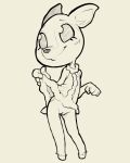  2020 4:5 animal_crossing anthro black_and_white bottomless cervid clothed clothing fauna_(animal_crossing) female front_view full-length_portrait genitals hi_res itsunknownanon mammal monochrome nintendo portrait pussy sketch smile solo video_games 