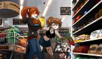  2020 adira_(twokinds) anthro arm_support beverage black_hair blue_eyes bottle bottomwear box breasts brown_hair canid canine chest_tuft chips_(food) cleavage clothed clothing colored conditional_dnp credit_card detailed_background digital_media_(artwork) domestic_cat duo_focus english_text felid feline felis female food fox fur grey_hair group hair hi_res holding_food holding_object hoodie hybrid inside jewelry kathrin_vaughan keidran lady_nora laura_(twokinds) leaning_on_elbow long_hair mammal market midriff navel necklace pantherine ponytail shopping short_hair shorts smile snow_leopard soda spots spotted_body spotted_fur store text tom_fischbach topwear tuft twokinds url webcomic 