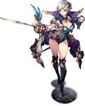  1girl breasts earrings elf final_fantasy_brave_exvius fingerless_gloves fryevia_(final_fantasy_brave_exvius) gloves hair_ornament jacket jewelry leotard medium_breasts official_art pointy_ears purple_eyes rapier sheath short_hair silver_hair stance sword thighhighs transparent_background war_of_the_visions:_final_fantasy_brave_exvius weapon 