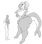  anthro audunor big_breasts big_butt bikini breasts butt cetacean clothing duo female hair huge_breasts huge_butt human larger_female male mammal marine monochrome nipple_outline simple_background size_difference slightly_chubby smaller_male swimwear thick_tail thick_thighs white_background 