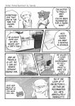  2020 4koma 5_fingers abstract_background aniapt_(manga) anthro black_nose bodily_fluids canid canine canis cheek_tuft chien clothed clothing comic digital_media_(artwork) domestic_dog duo english_text facial_tuft fingers forced_smile furniture greyscale hair hi_res hoodie male male/male mammal manga mephitid messy_hair monochrome multicolored_body open_mouth open_smile screentone simple_background skunk smile speech_bubble sweat sweatdrop table tapirclip text topwear tuft two_tone_body 