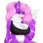  1:1 absurd_res anthro bedroom_eyes big_breasts blush booponies bra breasts canid canine canis clothing domestic_dog ear_piercing ear_ring female fluffy heterochromia hi_res lips lipstick lovey_(booponies) makeup mammal narrowed_eyes piercing seductive sitting solo thick_lips underwear 