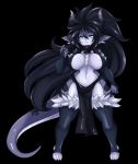  2019 animal_humanoid armwear big_breasts black_body black_hair black_scales blue_eyes breasts clothed clothing dragon dragon_humanoid female grey_body grey_scales hair hi_res horn humanoid jojobee legwear loincloth long_ears long_hair long_tail ruuji scales scalie scarf short_stack solo thigh_highs white_body white_scales wide_hips 