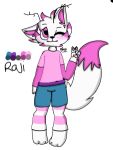  &lt;3 &lt;3_eyes anthro blush canid canine cervid clothing fox fur girly hybrid low_res male mammal minty_skies pink_clothing pink_stripes rajikaru solo stripes two_tone_tail white_body white_fur 